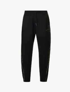 Emporio Armani Brand-print Metallic-trim Stretch-cotton Blend Jogging Bottoms