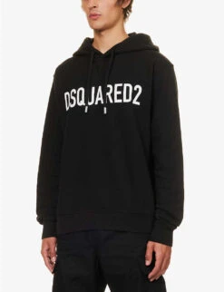 DSQUARED2 Logo-print Cotton-jersey Hoody 9 DSQUARED2 Logo-print Cotton-jersey Hoody -Selfidges Launches R04145477 BLACK ALT02