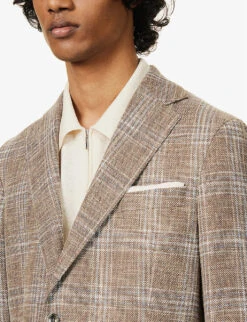 Oscar Jacobson Ferry Checked Single-breasted Cotton, Linen And Wool-blend Blazer -Selfidges Launches R04145841 DUSKBROWN ALT04
