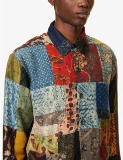 Patchwork-panel Hand-printed Regular-fit Silk Chore Jacket -Selfidges Launches R04146798 MULTICOLOR ALT04