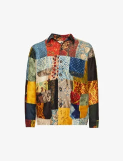 Patchwork-panel Hand-printed Regular-fit Silk Chore Jacket
