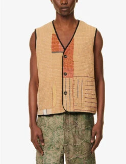 Contrast-panel Sleeveless Boxy-fit Cotton Vest -Selfidges Launches R04146800 BEIGEBLACKWHITE ALT02