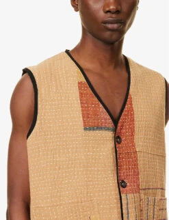 Contrast-panel Sleeveless Boxy-fit Cotton Vest -Selfidges Launches R04146800 BEIGEBLACKWHITE ALT04