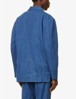 Flower-embroidered Handwoven Boxy-fit Cotton Jacket -Selfidges Launches R04146813 NAVY ALT03