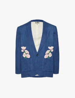 Flower-embroidered Handwoven Boxy-fit Cotton Jacket