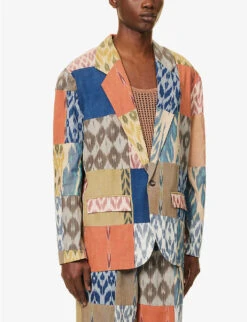 Ikat Patchwork-panelled Cotton Blazer -Selfidges Launches R04146815 MULTI ALT02