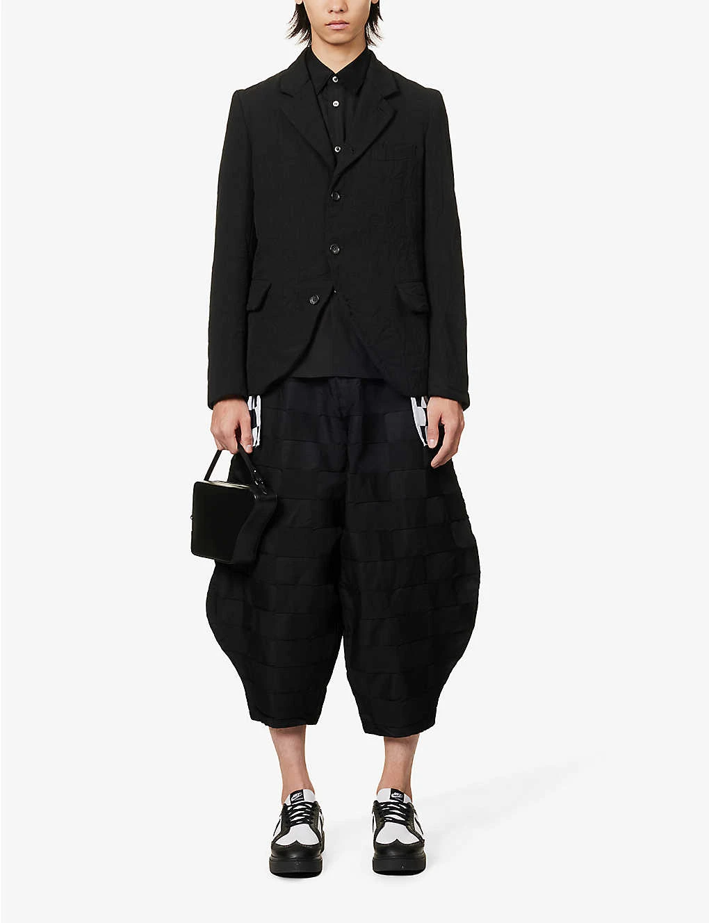 Single-breasted Checked-panel Regular-fit Woven-blend Jacket 4 Single-breasted Checked-panel Regular-fit Woven-blend Jacket - Image 2