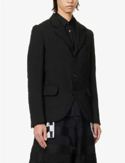 Single-breasted Checked-panel Regular-fit Woven-blend Jacket 10 Single-breasted Checked-panel Regular-fit Woven-blend Jacket -Selfidges Launches R04146908 BLACKWHITE ALT02