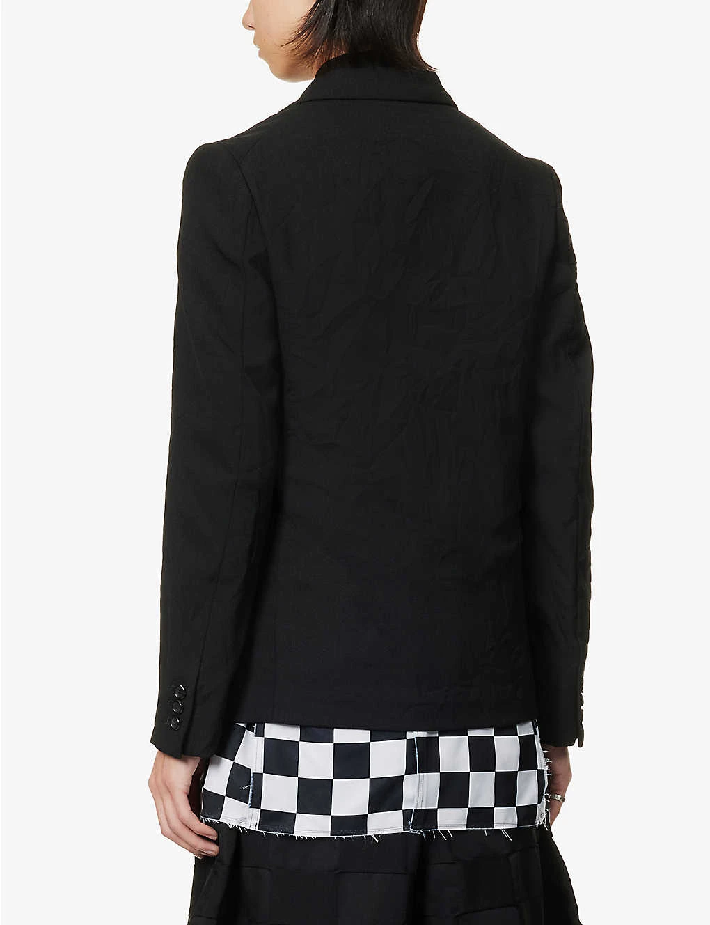 Single-breasted Checked-panel Regular-fit Woven-blend Jacket 6 Single-breasted Checked-panel Regular-fit Woven-blend Jacket - Image 4