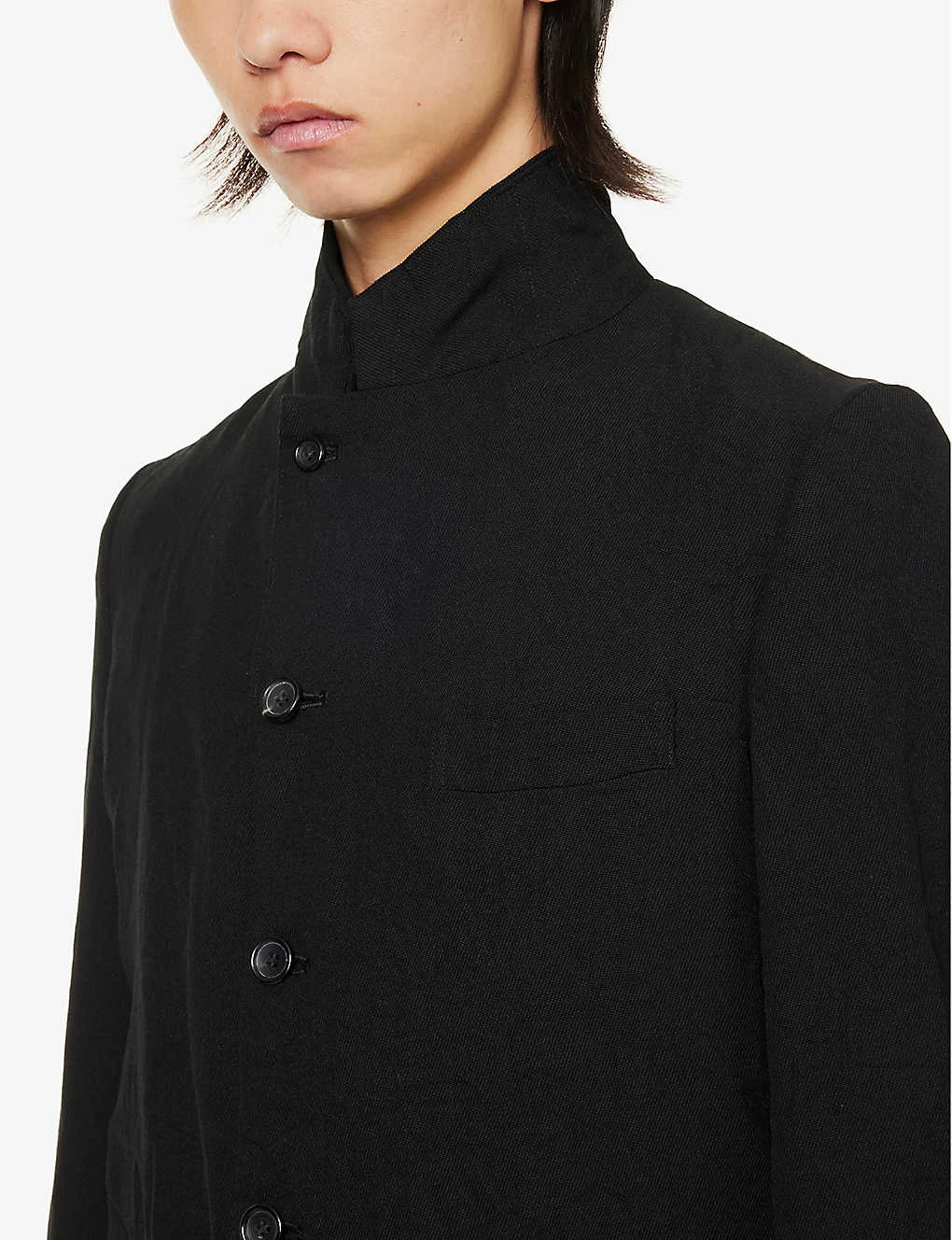 Single-breasted Checked-panel Regular-fit Woven-blend Jacket 7 Single-breasted Checked-panel Regular-fit Woven-blend Jacket - Image 5