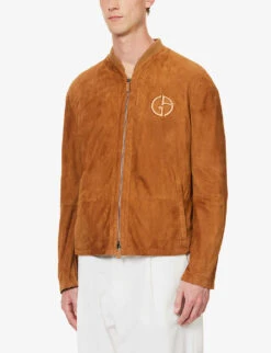 Giorgio Armani Logo-appliqué Regular-fit Suede Bomber Jacket -Selfidges Launches R04147518 BRUCIATO ALT02