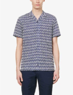 ORLEBAR BROWN Travis Chevron-print Regular-fit Woven Shirt -Selfidges Launches R04150136 NIGHTIRISWHITE ALT02
