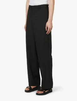 Prada Lana Travel Brand-motif Straight-leg Regular-fit Wool-blend Trousers -Selfidges Launches R04152244 BLACK ALT02