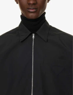 Prada Brand-embellished Regular-fit Wool-blend Shirt -Selfidges Launches R04152249 BLACK ALT04