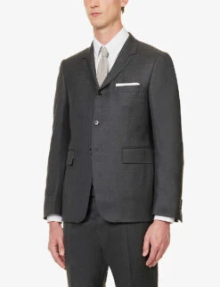 Single-breasted Striped-trim Regular-fit Wool Jacket -Selfidges Launches R04152257 DARKGREY ALT02