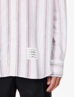 Grosgrain-trim Striped Relaxed-fit Cotton Shirt -Selfidges Launches R04152298 BLUEWHITESTRIPE ALT04