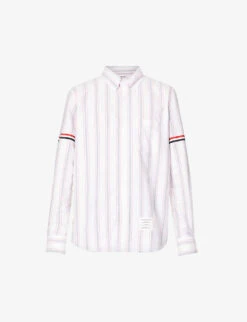 Grosgrain-trim Striped Relaxed-fit Cotton Shirt