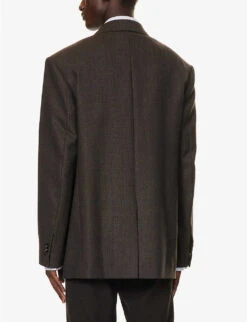 Bottega Veneta Notched-lapel Single-breasted Relaxed-fit Wool Blazer -Selfidges Launches R04157979 BROWNREDBLUE ALT03