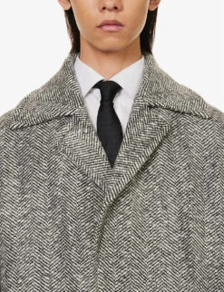Bottega Veneta Herringbone-pattern Notch-lapel Wool Coat -Selfidges Launches R04157983 BLACKWHITE ALT04