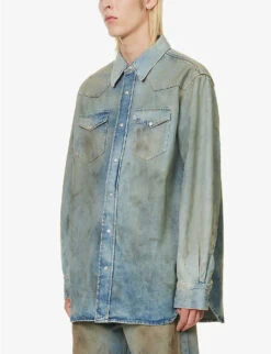Acne Studios Karty Distressed Relaxed-fit Denim Shirt -Selfidges Launches R04158759 MIDBLUE ALT02