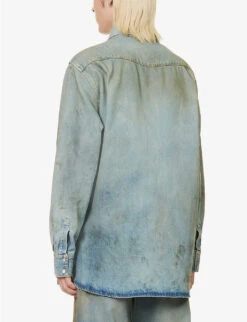 Acne Studios Karty Distressed Relaxed-fit Denim Shirt -Selfidges Launches R04158759 MIDBLUE ALT03