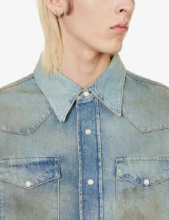 Acne Studios Karty Distressed Relaxed-fit Denim Shirt -Selfidges Launches R04158759 MIDBLUE ALT05