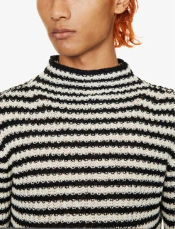 Dries Van Noten Striped Funnel-neck Regular-fit Wool And Cashmere-blend Jumper -Selfidges Launches R04161201 BLACK ALT04