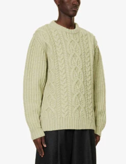 Dries Van Noten Relaxed-fit Cable-knit Wool Jumper 10 Dries Van Noten Relaxed-fit Cable-knit Wool Jumper -Selfidges Launches R04161202 LIGHTGREEN ALT02