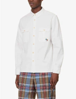Zebra-embroidered Flap-pocket Regular-fit Organic-cotton Shirt -Selfidges Launches R04161310 WHITE ALT02