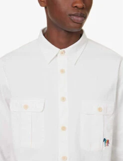 Zebra-embroidered Flap-pocket Regular-fit Organic-cotton Shirt -Selfidges Launches R04161310 WHITE ALT04