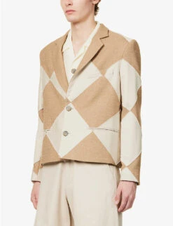 Naimbana Diamond-pattern Wool Blazer -Selfidges Launches R04162392 CREAMBEIGE ALT02