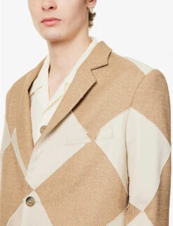 Naimbana Diamond-pattern Wool Blazer -Selfidges Launches R04162392 CREAMBEIGE ALT04