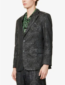 Patterned Single-breasted Notched-lapel Woven Blazer -Selfidges Launches R04162394 BLACK ALT02