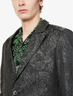 Patterned Single-breasted Notched-lapel Woven Blazer -Selfidges Launches R04162394 BLACK ALT04