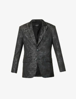 Patterned Single-breasted Notched-lapel Woven Blazer