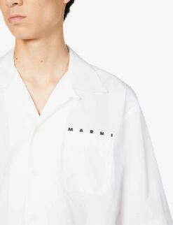 Marni Brand-print Patch-pocket Boxy-fit Cotton-poplin Shirt -Selfidges Launches R04162779 LILYWHITE ALT04