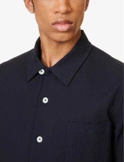 Cocktail Seersucker-texture Relaxed-fit Cotton-blend Shirt 11 Cocktail Seersucker-texture Relaxed-fit Cotton-blend Shirt -Selfidges Launches R04164482 NAVY ALT04