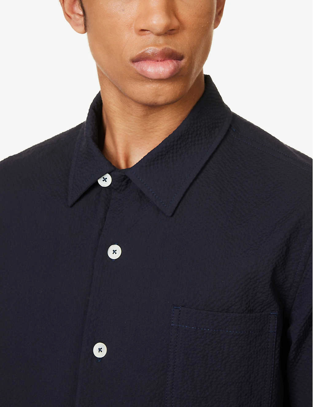 Cocktail Seersucker-texture Relaxed-fit Cotton-blend Shirt 7 Cocktail Seersucker-texture Relaxed-fit Cotton-blend Shirt - Image 5