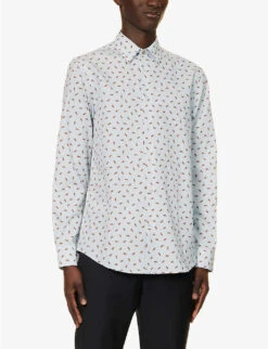 PAUL SMITH Boat Graphic-print Regular-fit Cotton-poplin Shirt -Selfidges Launches R04165122 LIGHTBLUE ALT02