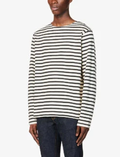 Nudie Jeans Charles Sailor Striped Knitted Organic-cotton T-shirt -Selfidges Launches R04165211 OFFWHITEBLACK ALT02