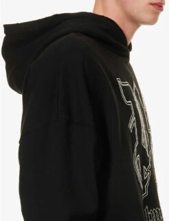 Palm Angels Logo-embroidered Oversized Cotton-jersey Hoody -Selfidges Launches R04166049 BLACKOFFWHITE ALT04
