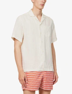 Camp-collar Patch-pocket Regular-fit Linen Shirt -Selfidges Launches R04167470 STRAW ALT02