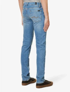 7 For All Mankind Slimmy Brand-patch Slim-fit Stretch-denim Jeans -Selfidges Launches R04167698 LIGHTBLUE ALT03