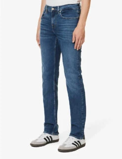 7 For All Mankind Slimmy Brand-patch Regular-fit Stretch-denim Jeans -Selfidges Launches R04167700 MIDBLUE ALT02