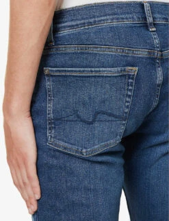 7 For All Mankind Slimmy Brand-patch Regular-fit Stretch-denim Jeans -Selfidges Launches R04167700 MIDBLUE ALT05