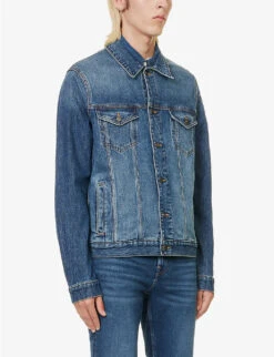 7 For All Mankind Perfect Faded-wash Regular-fit Stretch-denim Jacket -Selfidges Launches R04167723 MIDBLUE ALT02