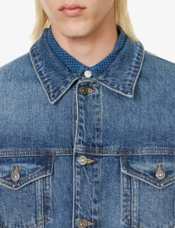 7 For All Mankind Perfect Faded-wash Regular-fit Stretch-denim Jacket -Selfidges Launches R04167723 MIDBLUE ALT04