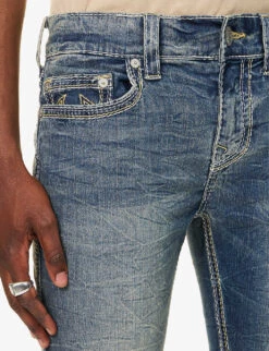 True Religion Rocco Faded-wash Brand-embroidered Skinny Stretch-cotton Jeans -Selfidges Launches R04168104 MINERDARKDARKWASH ALT04