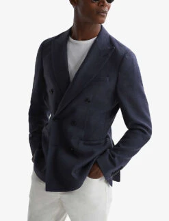 Reiss Admire Double-breasted Textured Stretch Wool-blend Blazer -Selfidges Launches R04168846 AIRFORCEBLUE ALT02