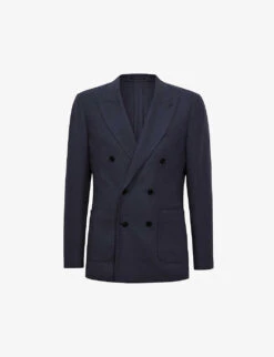 Reiss Admire Double-breasted Textured Stretch Wool-blend Blazer